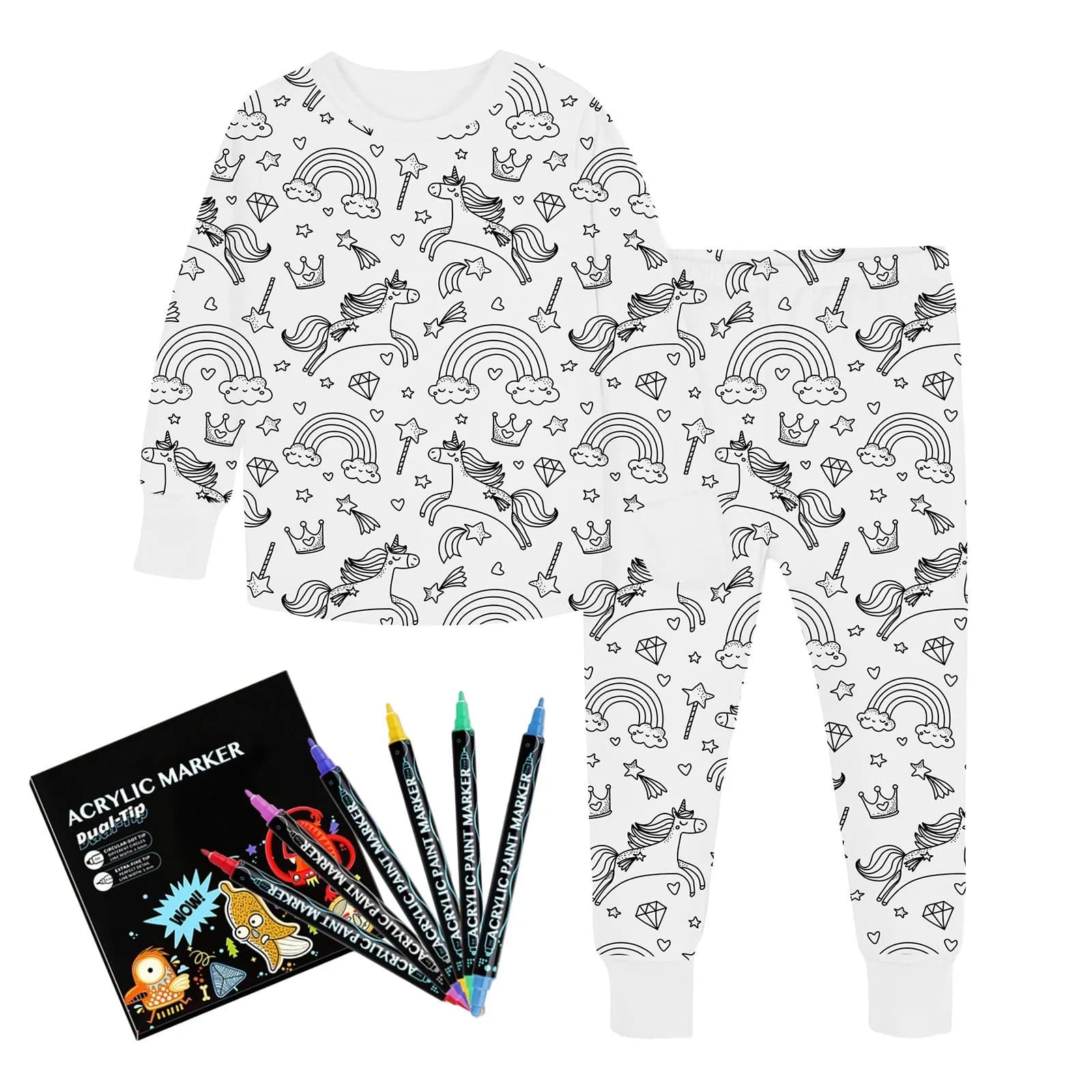 Clothes for Kids Girls Size7-8 Kid DIY Hand Painted Homewear Set Colouring Pajama Sets For Boy And Girl Can Play Girl Clothes 7